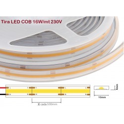 Tira LED 230V monocolor 16W/mt COB IP67 10x4mm corte cada 100mm, Venta por metros, desde 17,20€/mt